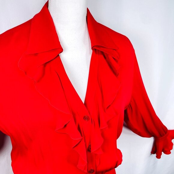 Vintage ESCADA Womens Silk Red Spanish ruffle Flare Long Sleeve Blouse 34 / S - Picture 11 of 16